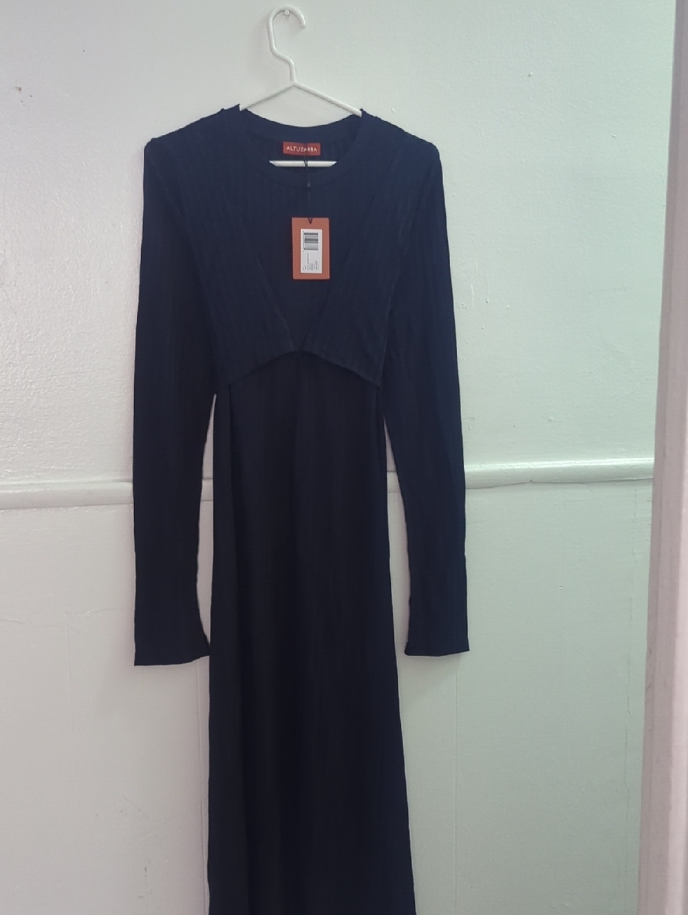 Navy Blue Altuzarra Long Sleeve Maxi Dress with Layered Bodice